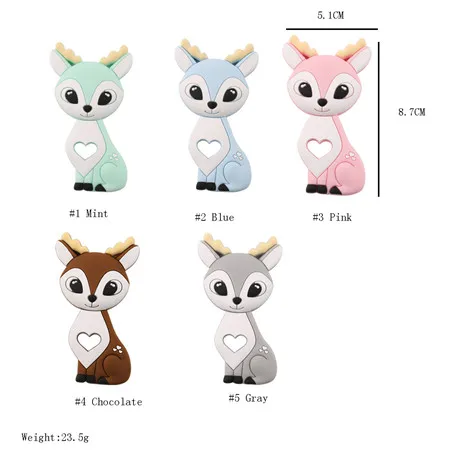 Let's Make Baby Teether 10 шт. мультфильм сердце Sika олень детское Кормление кулон BPA Бесплатно Силиконовый Прорезыватель игрушки подарки - Цвет: choose
