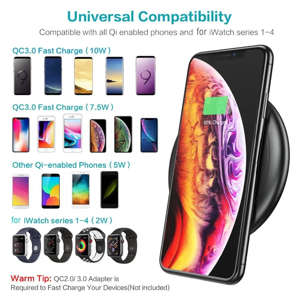 Беспроводное зарядное устройство 2 в 1 Qi для iPhone X XR XS Max 8 Plus Samsung S10 S9 S8 FLOVEME