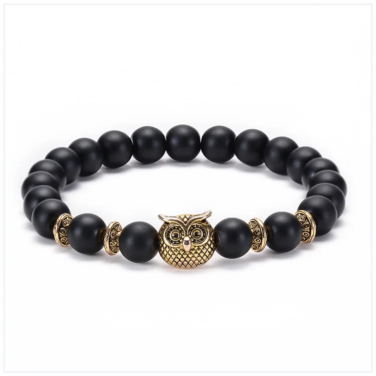 Черный матовый камень лев Сова Будда браслет Pulseira мужские ювелирные изделия браслеты для женщин талисманы подарки Feminina Bileklik