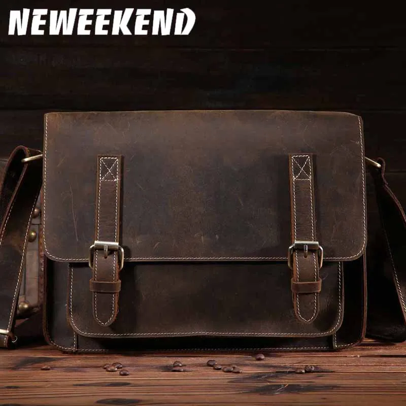 

NEWEEKEND Ретро Повседневная многофункциональная натуральная кожа воловья кожа Crazy Horse Сумка через плечо iPad сумка для мужчин 1055