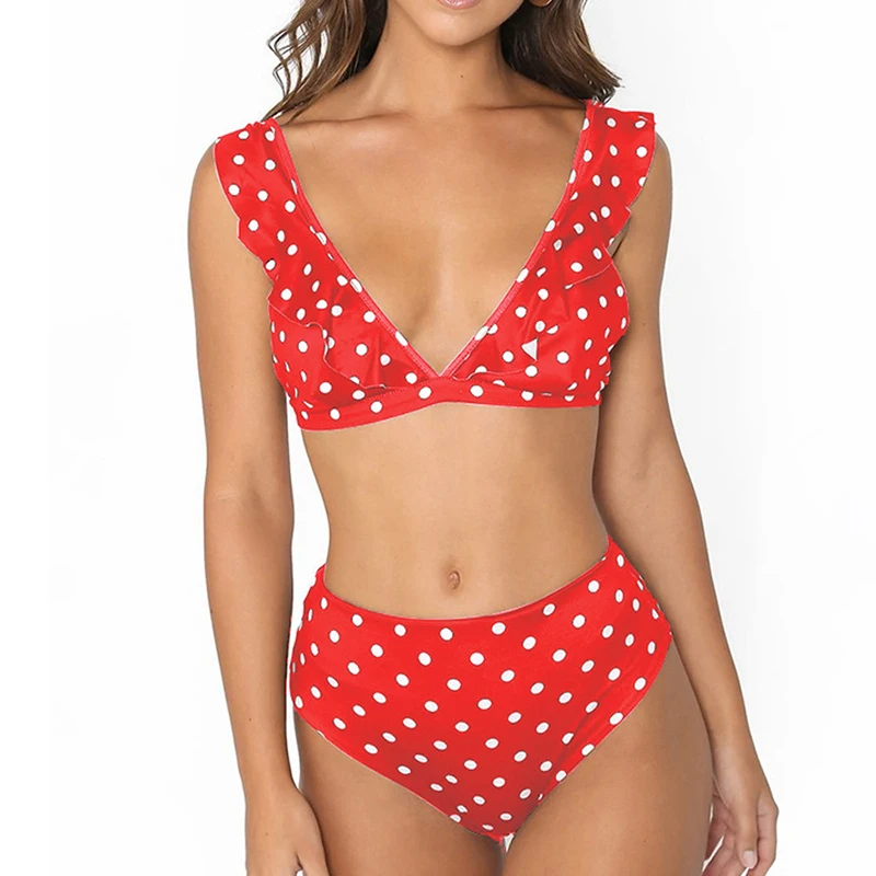 2019 сексуальное бикини с высокой талией женский купальник в горошек принтом пуш