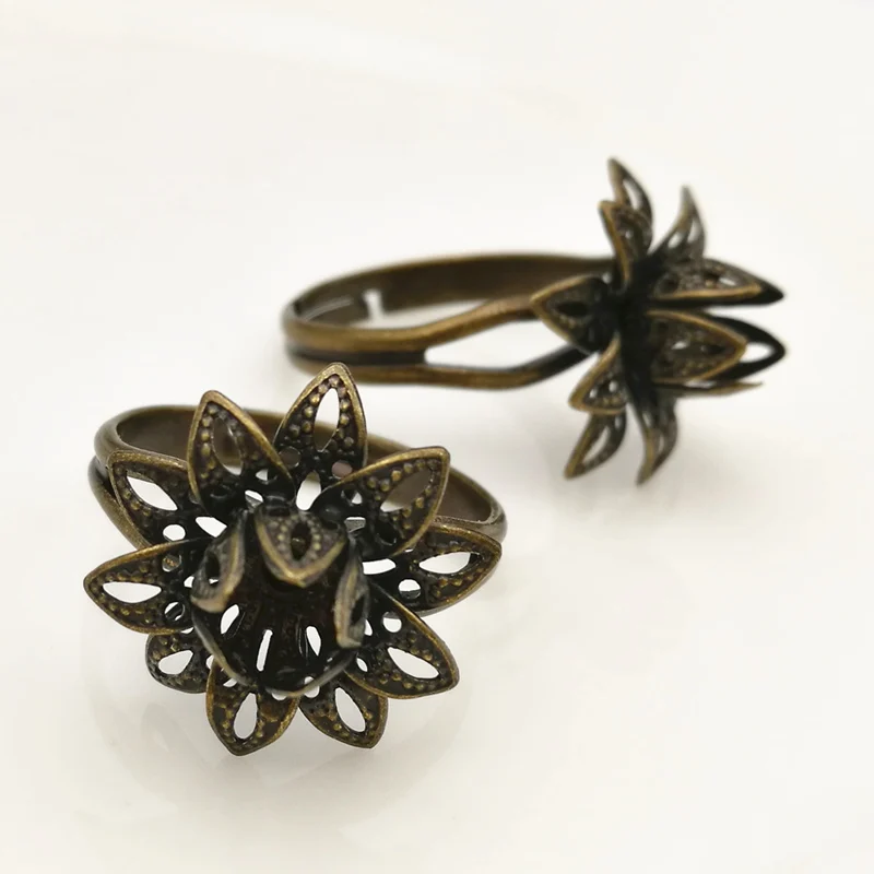

100 Pieces/lot Finger Rings Base Brass Antique Bronze 16mm Flower Pattern Rings Base Settings Jewelry Finding