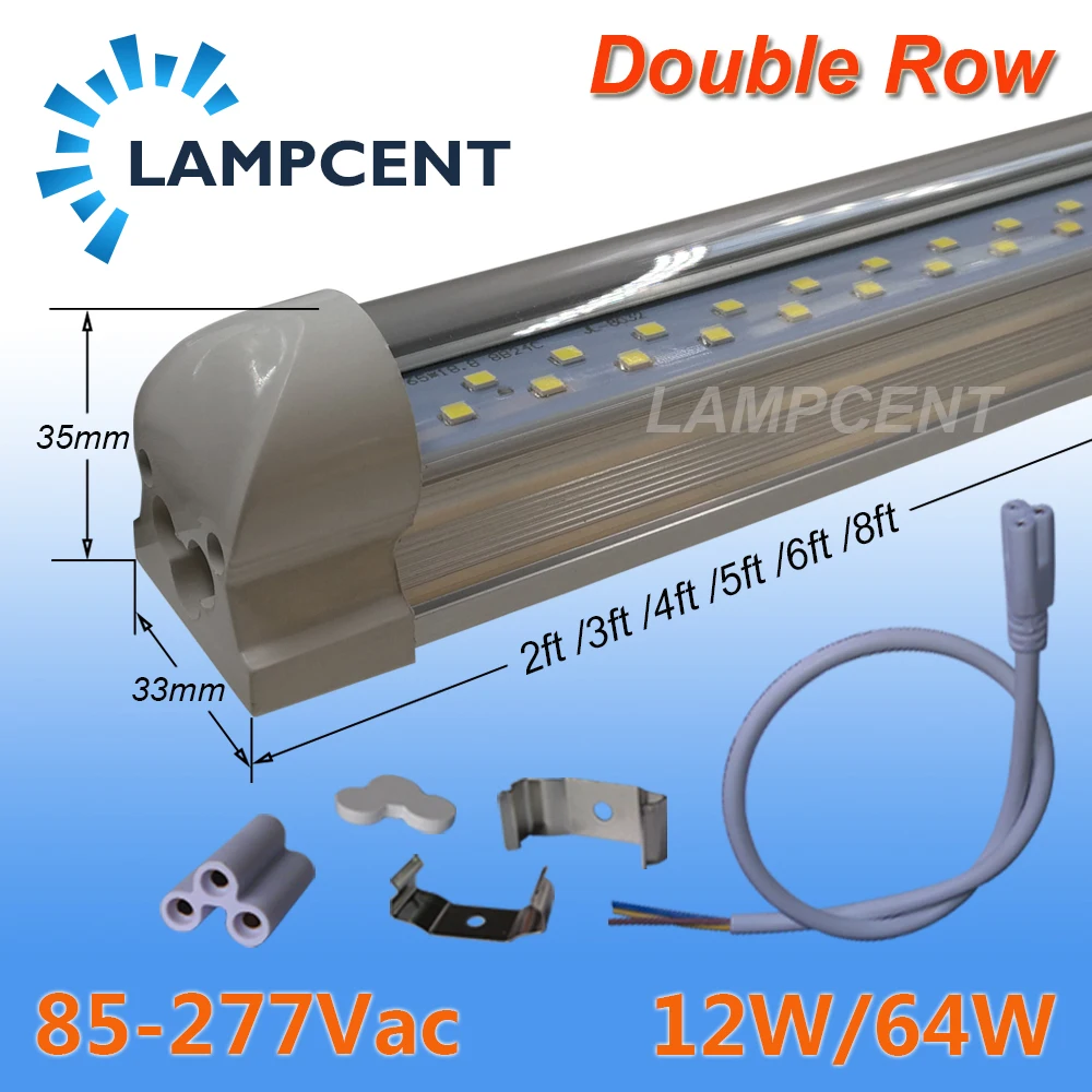 

4PCS/Pack LED Tube Lights 2FT 3FT 4FT 5FT 6FT 8FT Super Bright T8 Integrated Bulb Double Row Lamp Fixture Twin Bar