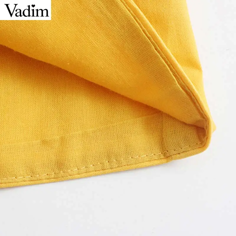 Vadim Женская Стильная однотонная желтая с квадратным воротником укороченный топ