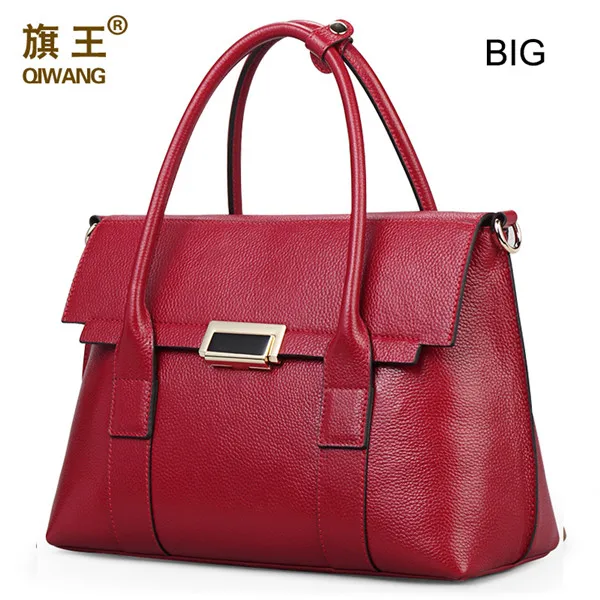 Burgundy Large Роскошные женские сумки из натуральной кожи с верхней ручкой, черная сумка-тоут Qiwang, дизайнерские женские Офисные Сумки, большие/маленькие сумки - Цвет: Burgundy Large