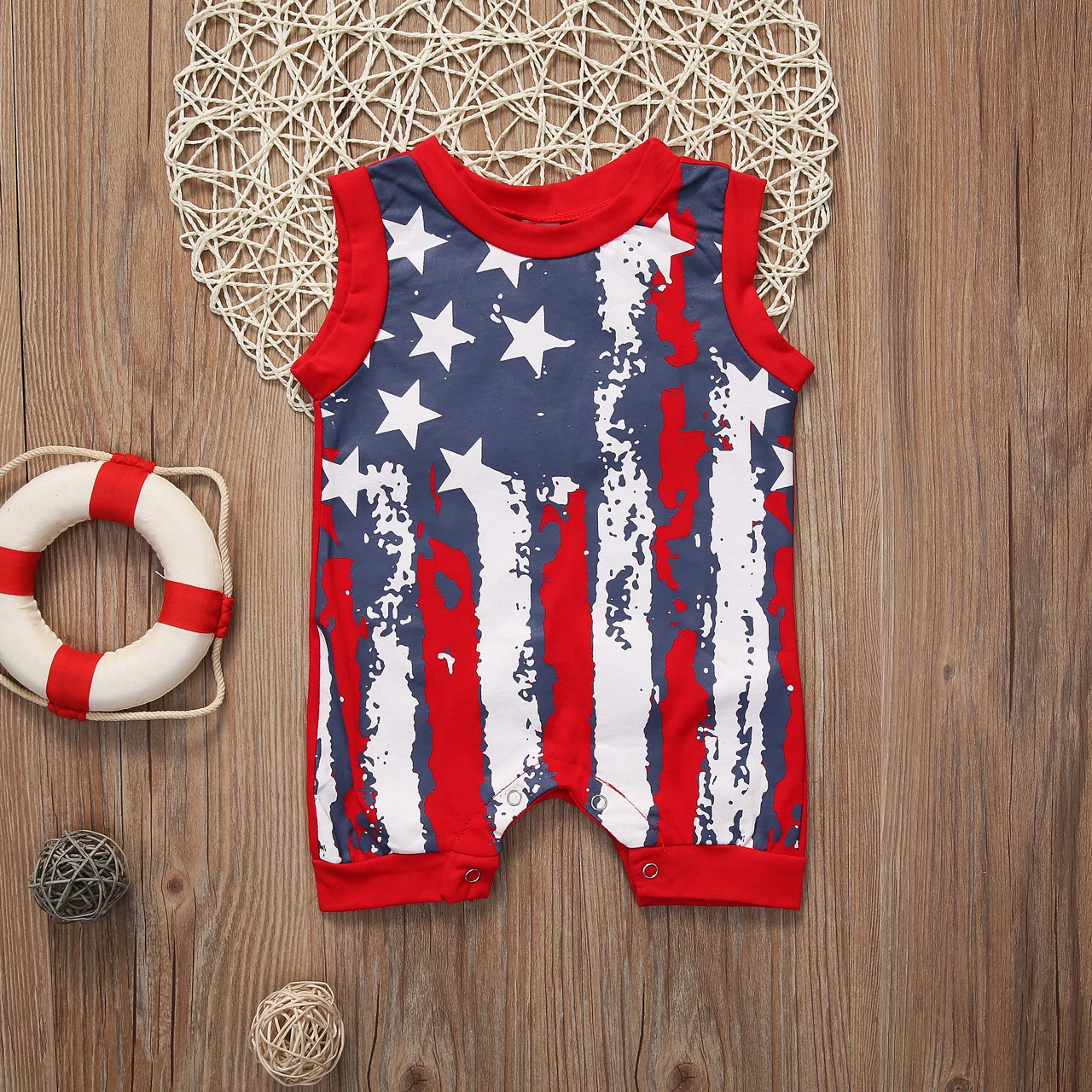 Детский танковый комбинезон Pudcoco в американском стиле без рукавов с рисунком