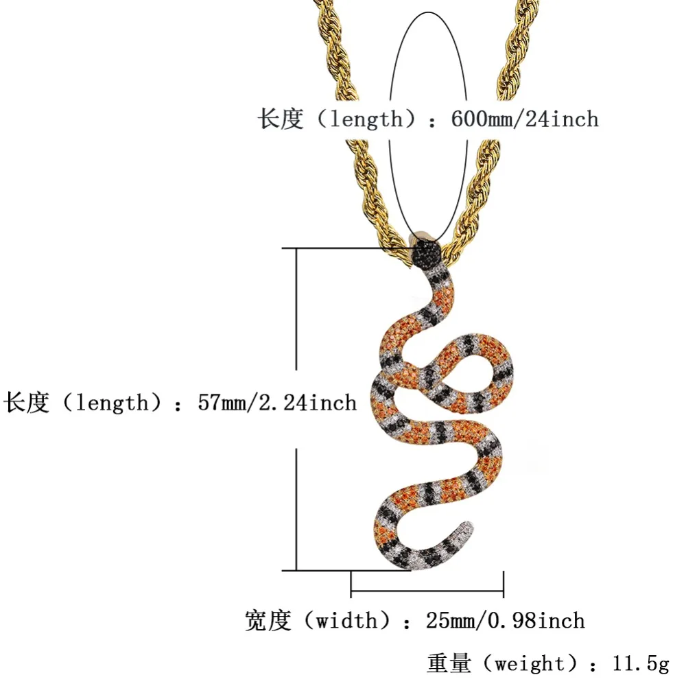 

TOPGRILLZ AAA Iced Out Coral Snake Pendant Snake Pendant Necklace Copper Colourful Zirconia Hip Hop Fashion Jewelry Dropshipping