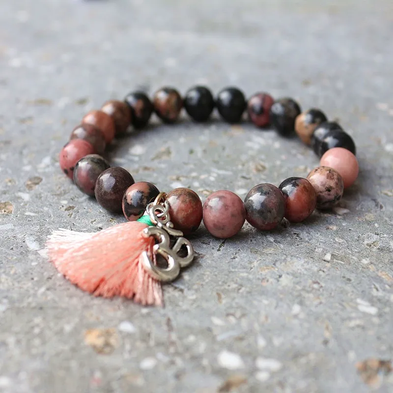 8 мм родолит с Пиритом натуральный камень Бусины кисточкой Хамса Браслеты для