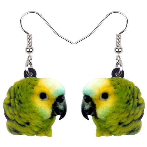 Parrot Bird Head Bonsny акриловые летающие Voilet Sabrewing птица Колибри серьги большие длинные висячие Висячие модные украшения в виде животных для женщин девочек - Окраска металла: Parrot Bird Head