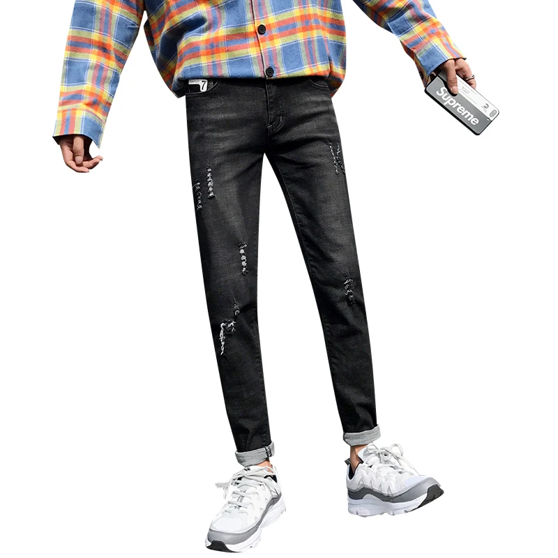 Осень и зима новые мужские модные повседневные джинсы Молодежные темпераментные