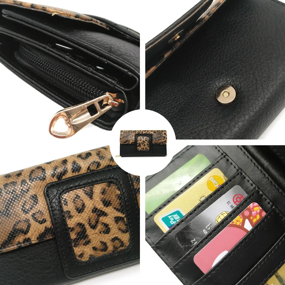 AFKOMST Leopard Women Wallet Long Luxury Solid Coin Purse Credit Card Holder High Quality Clutch Money Bag Walle VKP1524