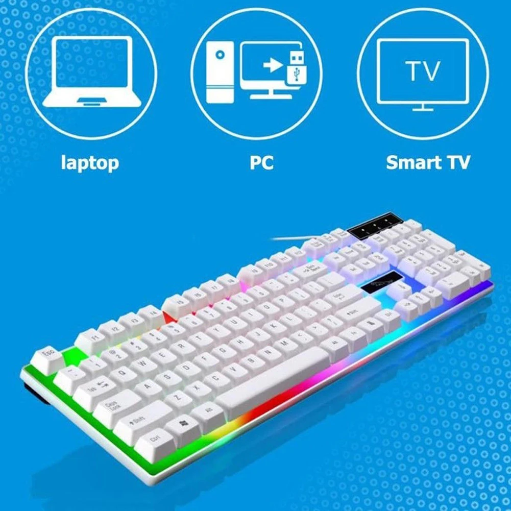 Светодиодная игровая домашняя клавиатура и мышь комплект офисная Радужная
