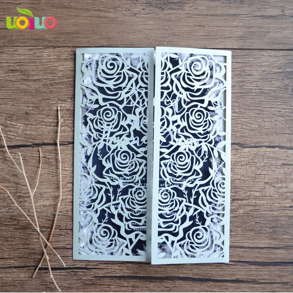 Бумажные кружева с синим жемчугом свадебные открытки лазерная резка роза