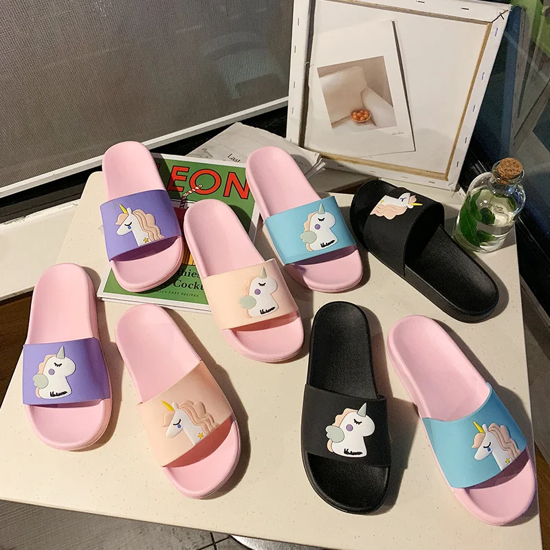 Женские летние Пляжные тапочки для женщин Тапочки в виде единорога из