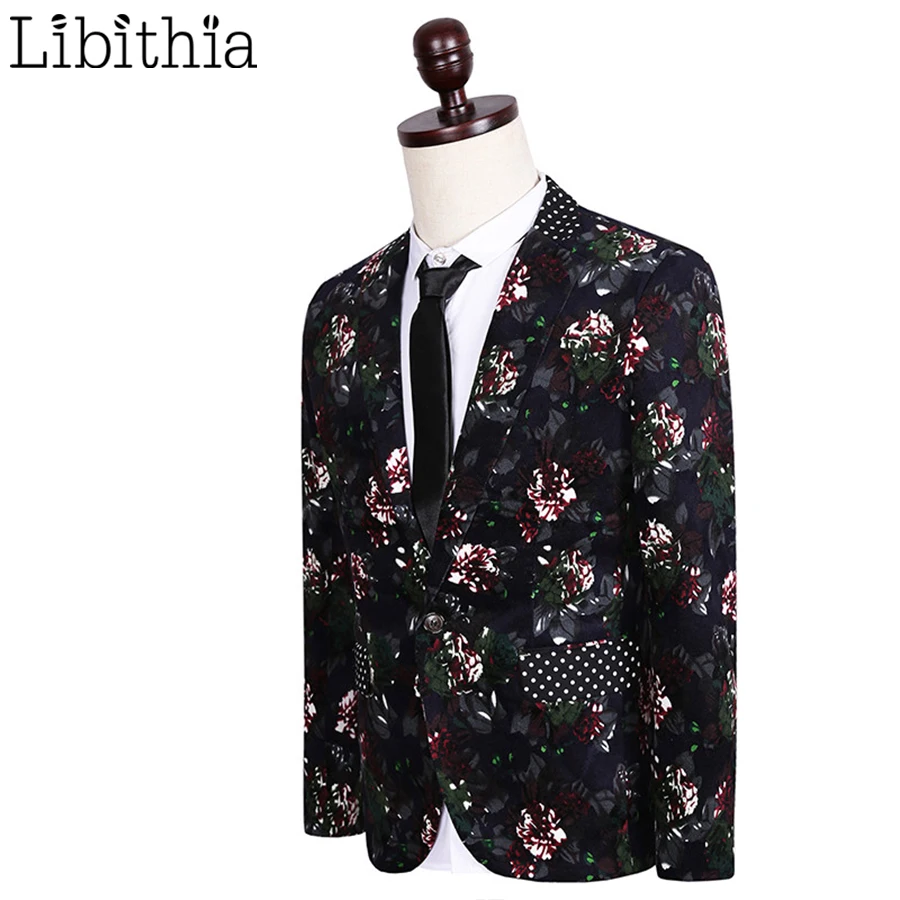 (Пиджак + брюки) Роскошный Блейзер костюмы для мужчин темно цветочный приталенный