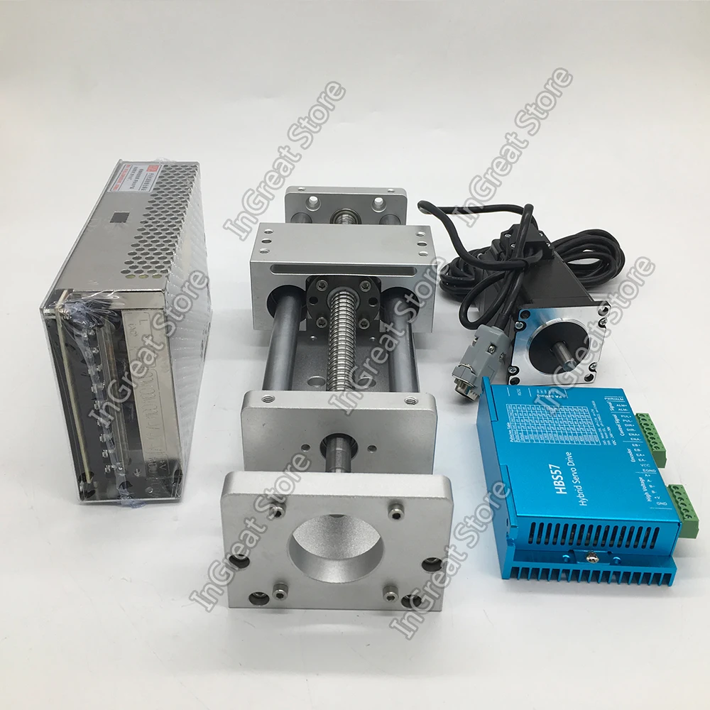 

100MM CNC Linear Module Sliding Table Cross Slide Stage Ballscrew + Nema23 Closed Loop Stepper Motor Driver Power Supply Kit