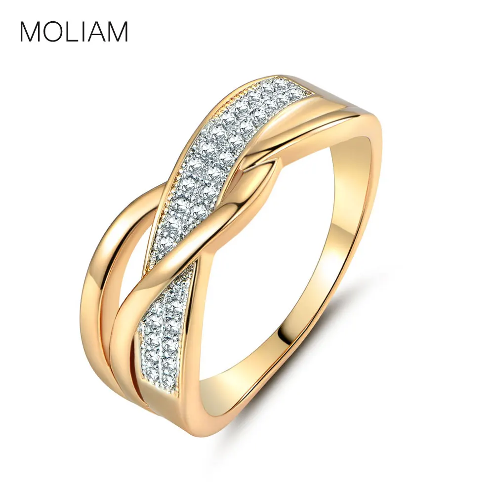Женское Винтажное кольцо MOLIAM серое средней длины с фианитом золотого цвета MLR247 |