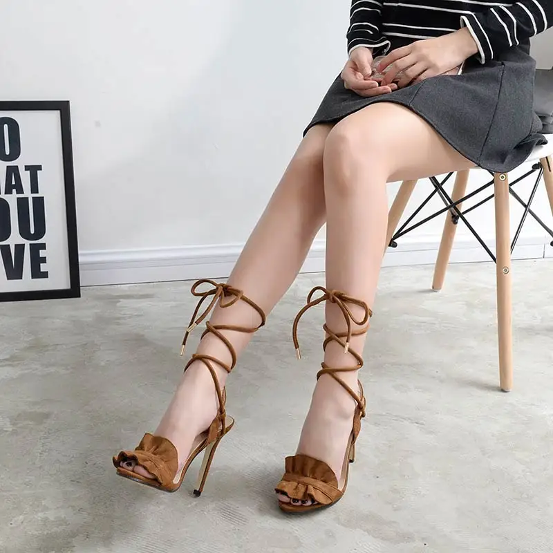 Brown Orange Women Sandals 2017 Summer High Heels Shoes Gladiator Cross Strap Fashion Thin Sapato Feminino | Обувь