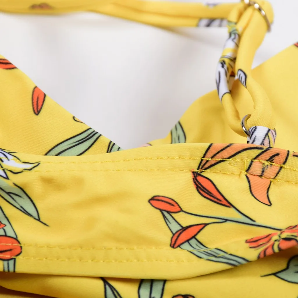 Женский купальник бикини пуш ап с цветочным принтом комплект из двух предметов