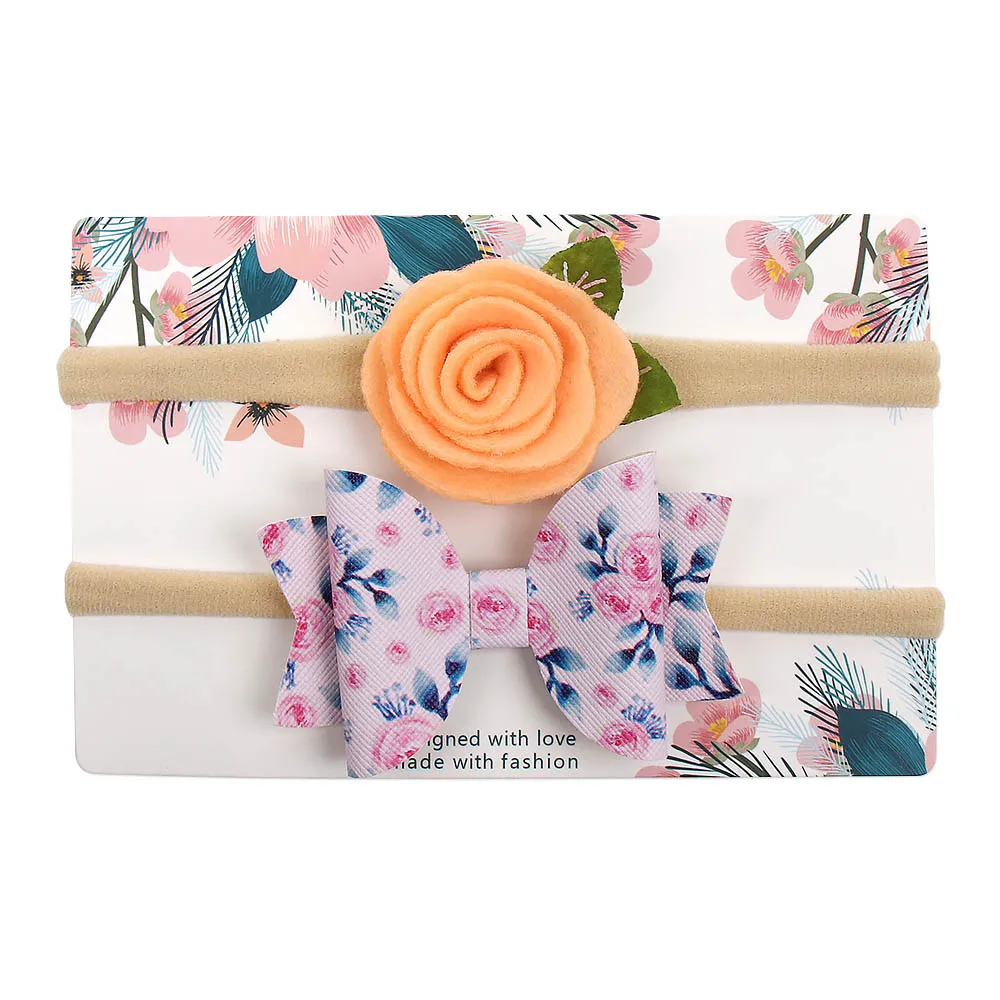 6 AHB 2Pcs/set Headband for Baby Girls Cute Felt Flower Print Leather Hair Bows Newborn Elastic Head Band Birthday Kids Headwear - Цвет: 6