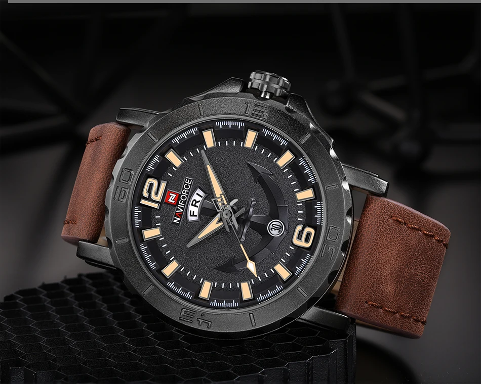 Топ люксовый бренд NAVIFORCE мужские спортивные часы повседневные кожаный ремешок водонепроницаемые военные кварцевые наручные часы мужские Reloj Hombre