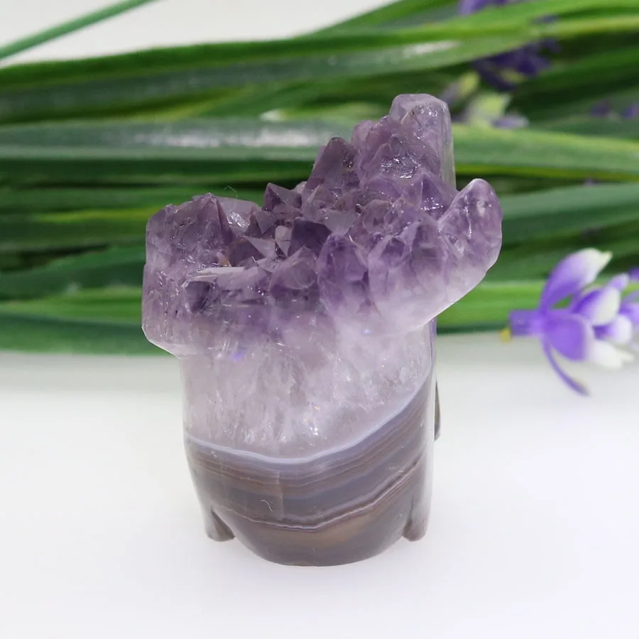 2.03 &quotАметист Geode Агат ручной резной Череп Кристалл реалистичные кристалл