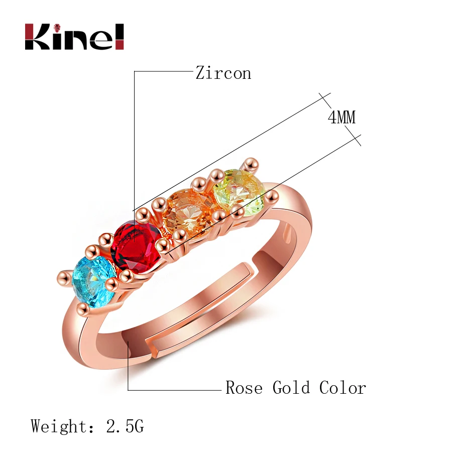 Kinel Luxury Wedding Engagement Rings For Women Colorful Pink Rose Gold Color 4 Round Cubic Zirconia Stones Fashion Jewelry | Украшения и