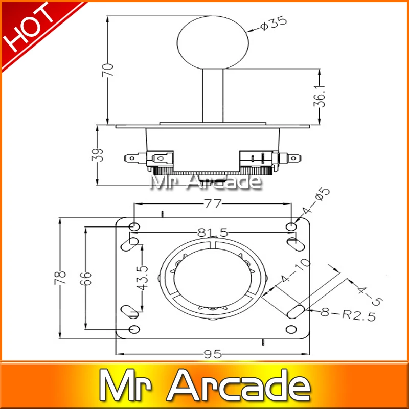 crytal balltop Sanwa JJLW-TM-8 stype OEM Joystick Board Type 32mm lever flat iron plate shaft with cover for jamma arcade game | Спорт и