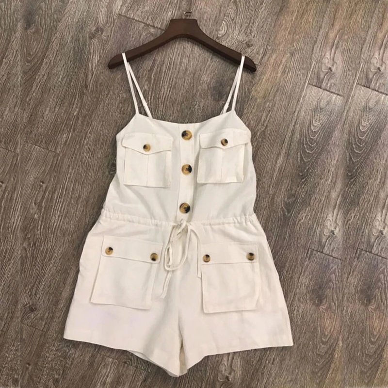 Женские комбинезоны с высокой талией открытыми плечами и карманом на спине