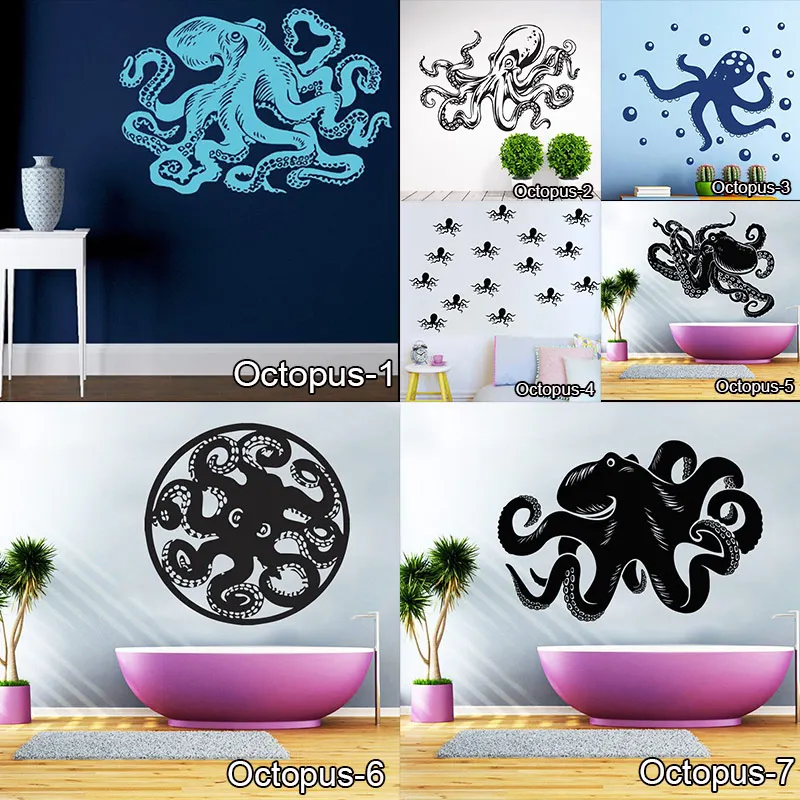 Осьминог наклейки на стену черные настенные для детской комнаты детские Vinilos Paredes