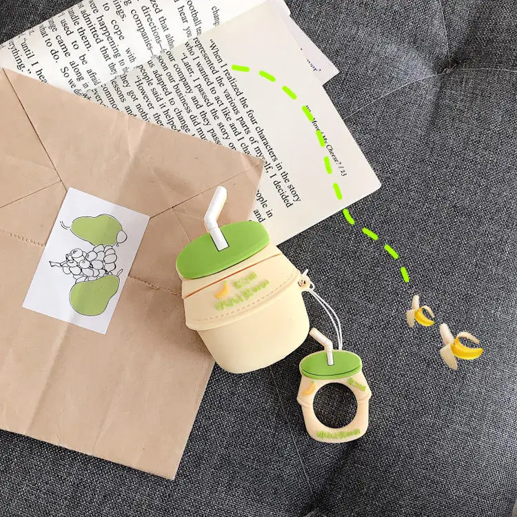 3D Милые BINGGRAE банан клубника йогурт Молоко бутылки наушники Чехлы для Apple Airpods 1 2 силиконовые защитные наушники крышка