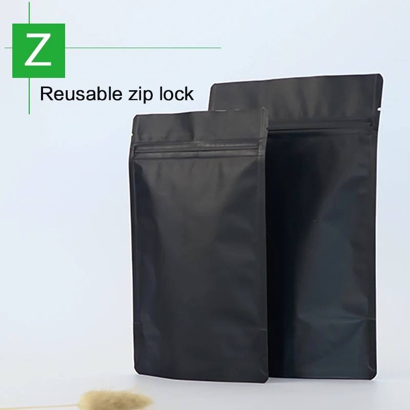 Матовый черный мешочек с застежкой молнией цветная алюминиевая фольга пакеты