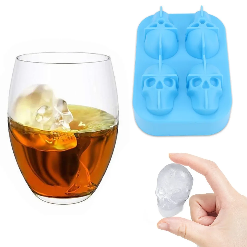 Blue Skull Кубик льда, сделай сам креативный пистолет, пуля, форма черепа, поднос, форма для шоколада, домашний бар, вечерние, крутые, для виски, вина, мороженого, бар, инструмент - Цвет: Blue Skull