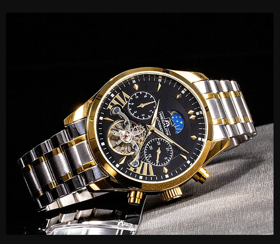MEGALITH Мужские автоматические механические наручные часы tourbillon кожаные водонепроницаемые бизнес часы мужские спортивные наручные часы Relojes Hombre