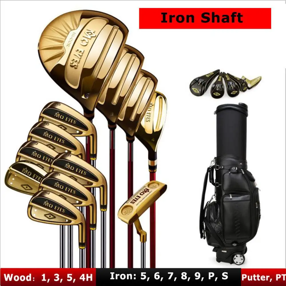 Gold Iron Shaft Mo Eyes 12 шт./компл. полный титановый сплав клюшка для гольфа набор с сумкой - Цвет: Gold Iron Shaft