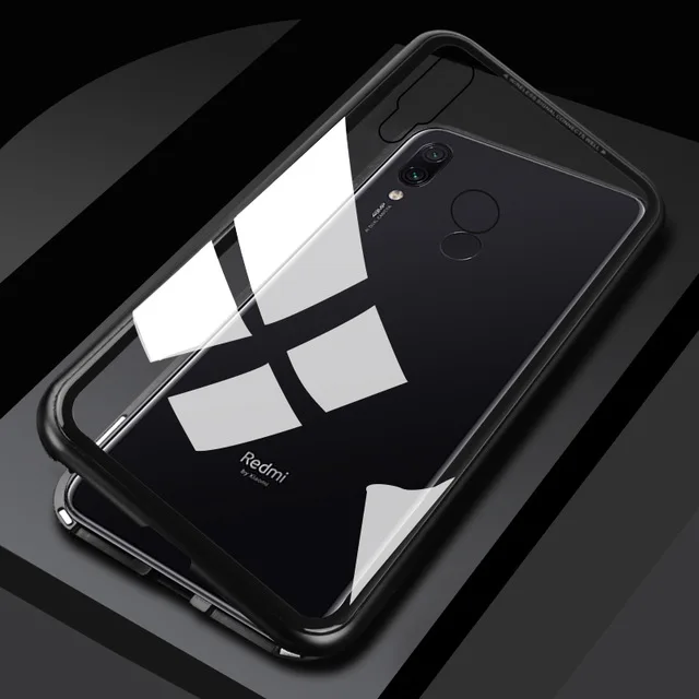 Black-no front glass Чехол с магнитной адсорбцией для Xiaomi Redmi Note 7 на Ksiomi Note7, а не 7, металлическая рамка, встроенный Магнит, чехол Xaomi Note7 Pro Coque - Цвет: Black-no front glass