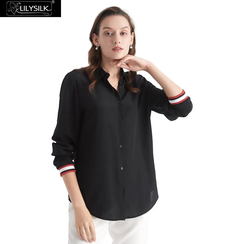 Шелковый Топ LilySilk повседневные женские манжеты в рубчик новинка бесплатная