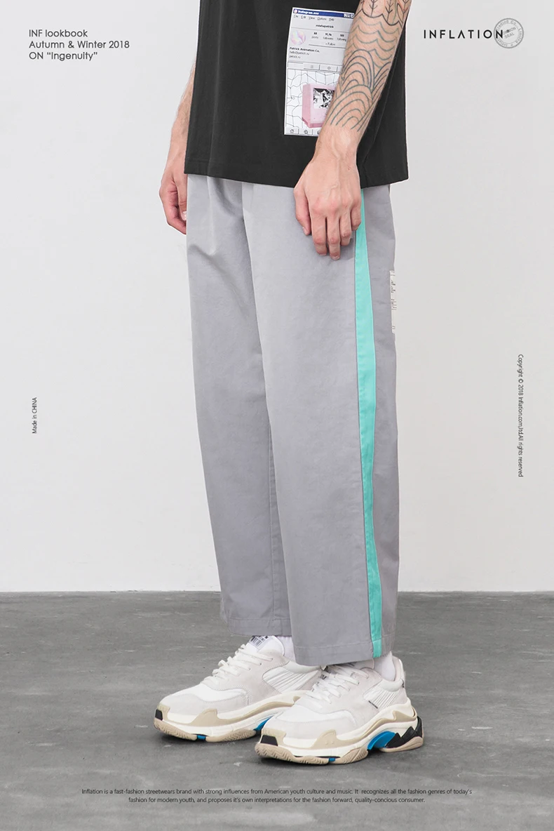 INFLATION Fluorescence Side Straight Casual Pants Streetwear Hip hop Swag Loose Fit Cargo Pants Cotton Brand Trousers 8863W