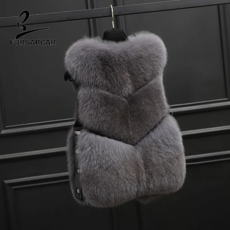 Fursarcar модные женские туфли Настоящее меховой жилет натурального меха лисы пальто