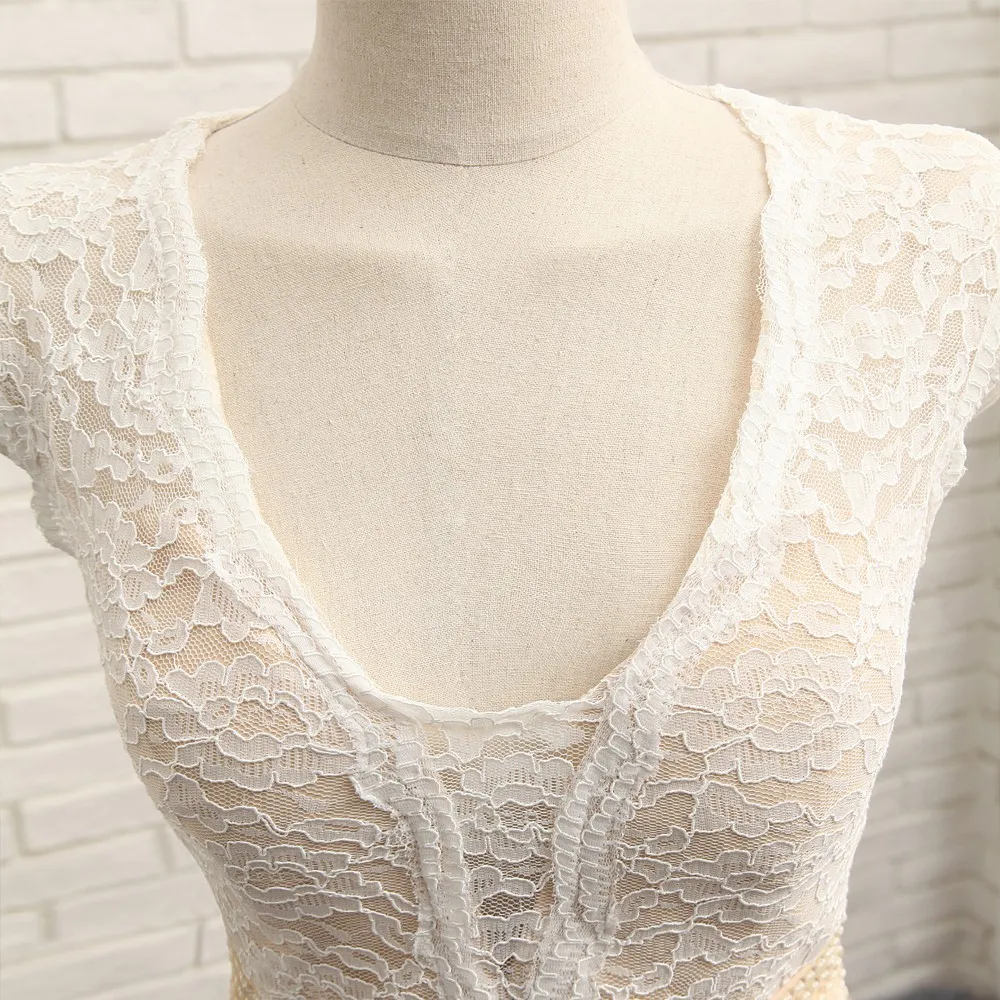 Шифоновое платье трапеция цвета шампанского с V образным вырезом|2017 prom dresses|prom