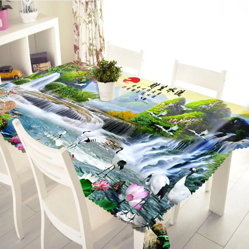 3D скатерть с рисунком горного водопада полиэстер Пылезащитная настольная ткань