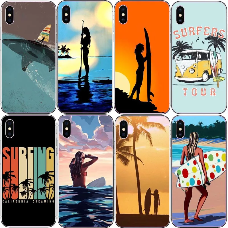 Ультратонкий чехол для телефона с рисунком surf art Girl iPhone 8 8plus 7 7plus 6 6S Plus XS XR