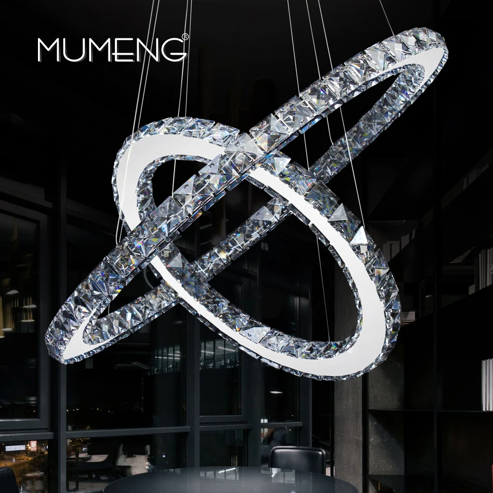 Модный светодиодный светильник с кристаллами 2 кольца Алмазный 68 Вт K9 кристалл