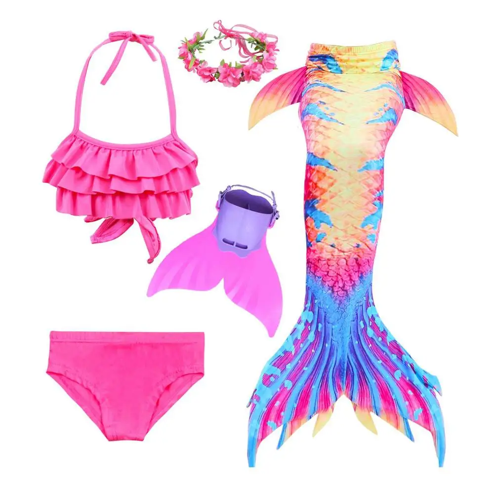 Mermaid 10 -5pcs Купальный костюм с хвостом русалки для девочек; купальный костюм с хвостом русалки для маленьких детей; детский купальный костюм с цветком плавника - Цвет: Mermaid 10 -5pcs