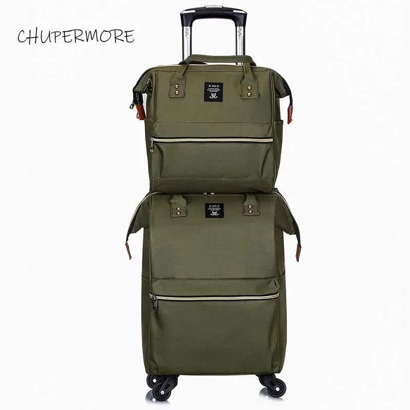 green Chupermore Сверхлегкий Оксфорд сумки на колёсиках набор Spinner для женщин бренд чемодан колеса 20 дюймов носить на колесиках - Цвет: green
