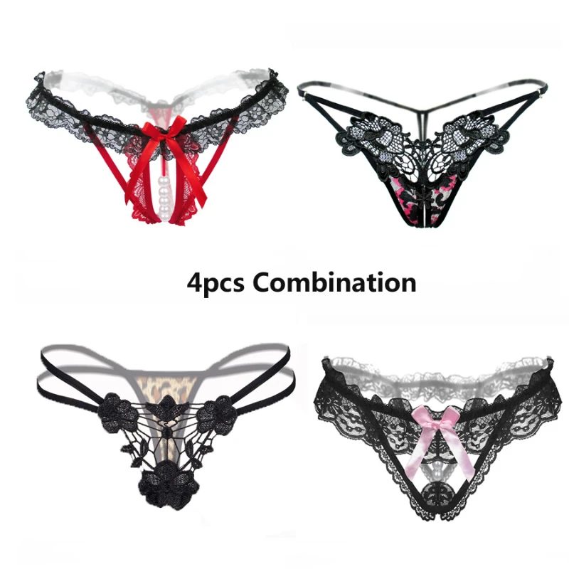 Стринги женские сексуальные трусики 4 шт. нижнее белье с жемчугом низкая посадка