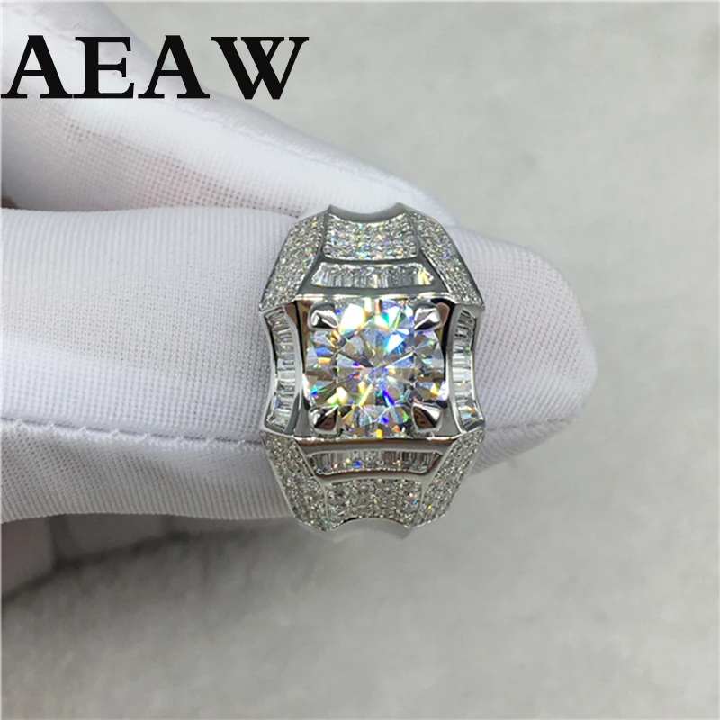 Твердое 18 K 750Au 1ct Белое золото Moissanite алмаз мужское кольцо D Цвет VVS с национальным сертификатом