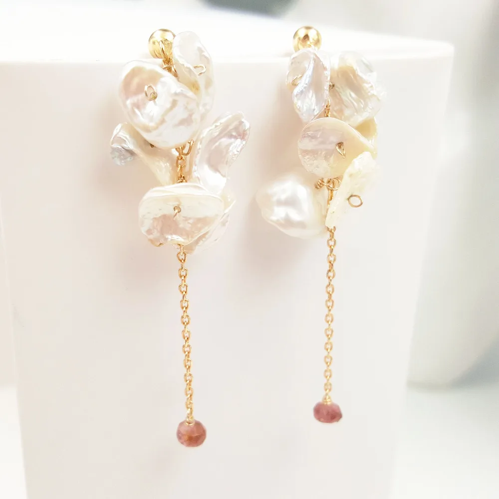

LiiJi Unique Hydrangea series Keshi Pearl Tourmaline 925 Sterling Silver Stud Earring