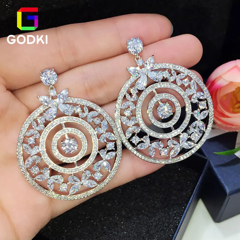 Женские серьги GODKI круглые в виде цветов с кубическим цирконием|party earrings|jewelry diamond