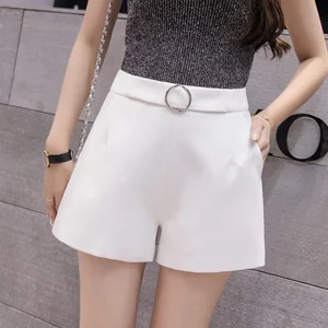Шорты женские с широкими штанинами, повседневные шифоновые короткие брюки, приталенные с завышенной талией, однотонные белые, на лето